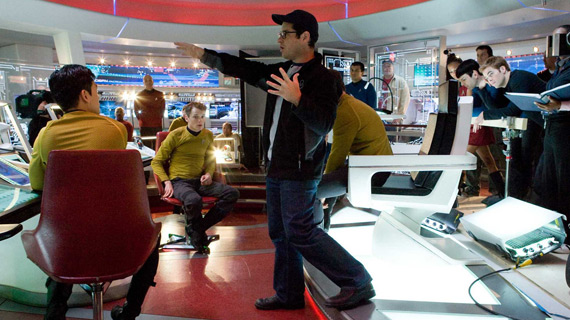 On the set of the Enterprise bridge, J.J. Abrams directs his reboot of the original Star Trek.